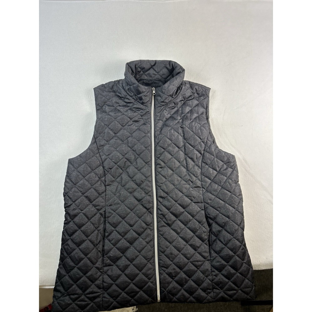 Women's L Banana Republic Diamond Quilted Full Zip Vest Jacket Charcoal Heather